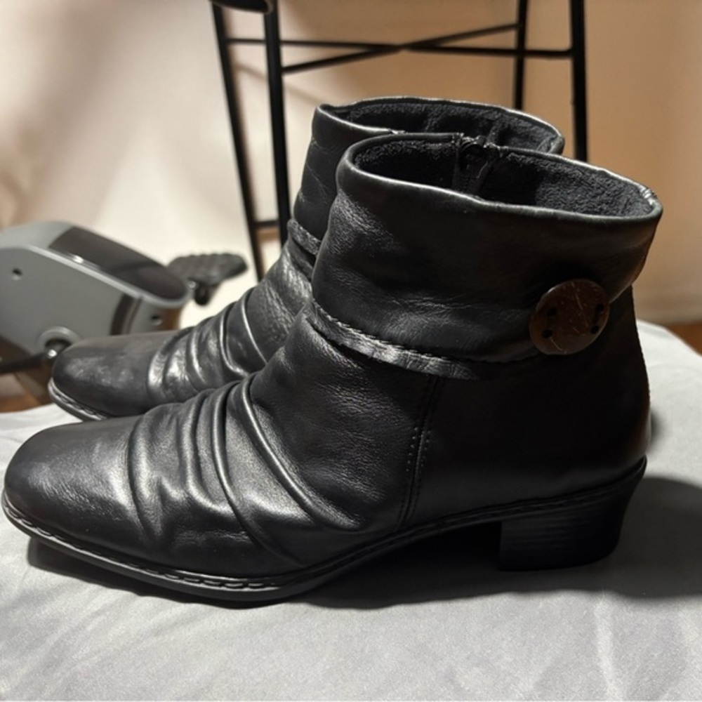 Rieker Kendra Slouchy Ankle Boot Black Leather Women's EU 40 US 9.5